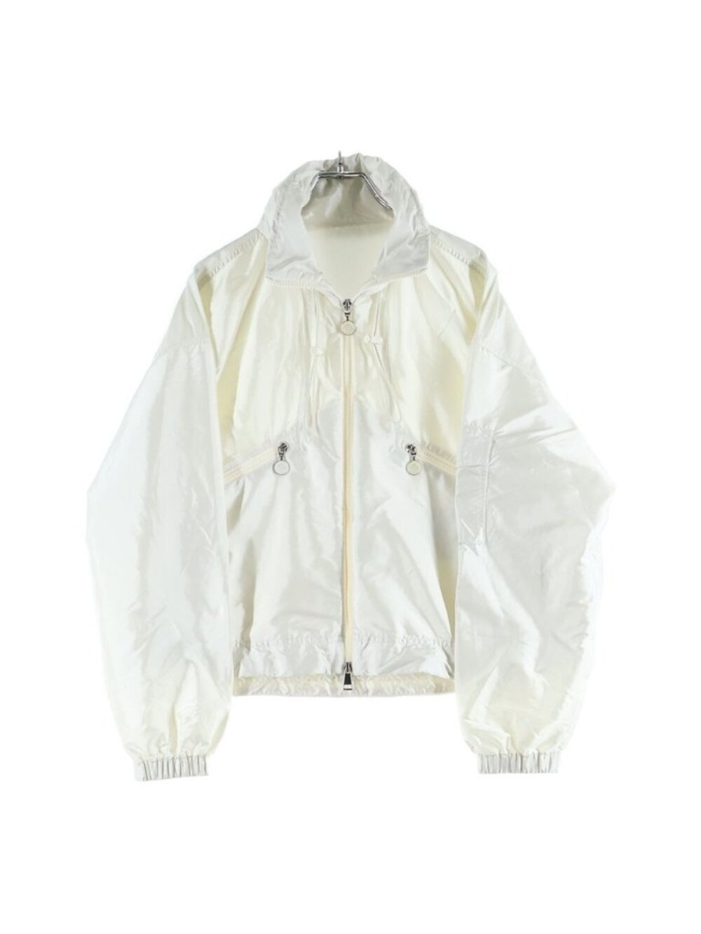 Moncler Hemar Patch Logo Zip Up Hooded Nylon Jacket White